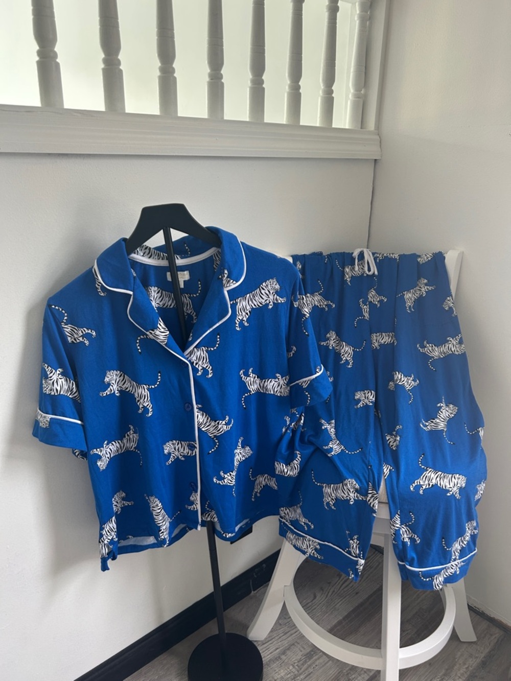 Women's Blue Tiger-Print Short Pajama Set